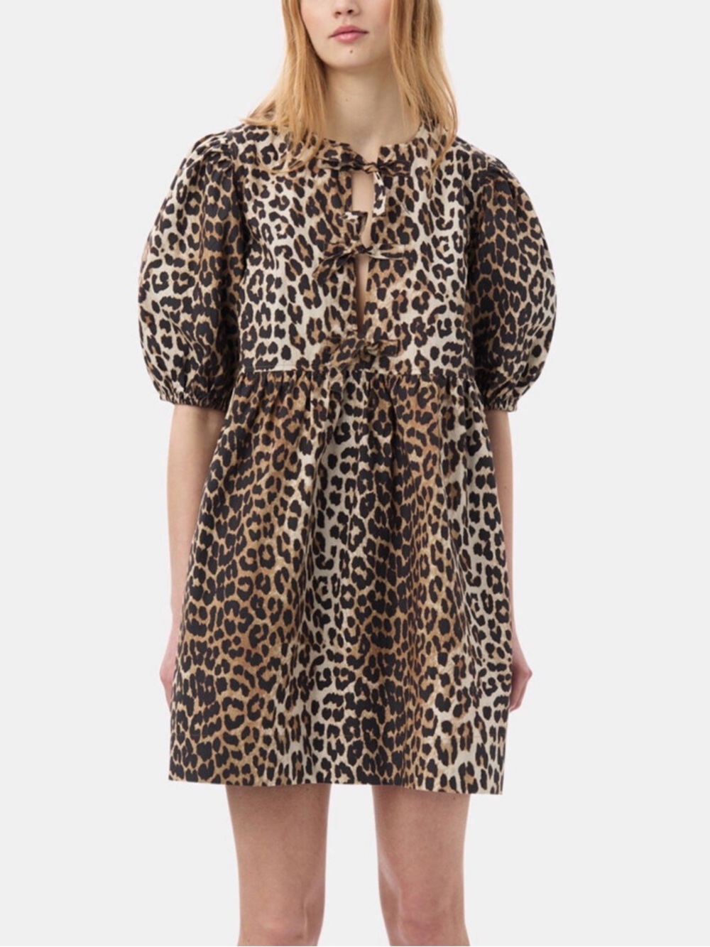 NWT GANNI Organic Cotton Leopard Print Mini Dress